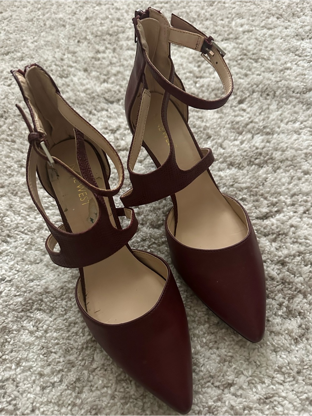 Nine West Burgundy Pointed Toe Ankle-Strap Pumps